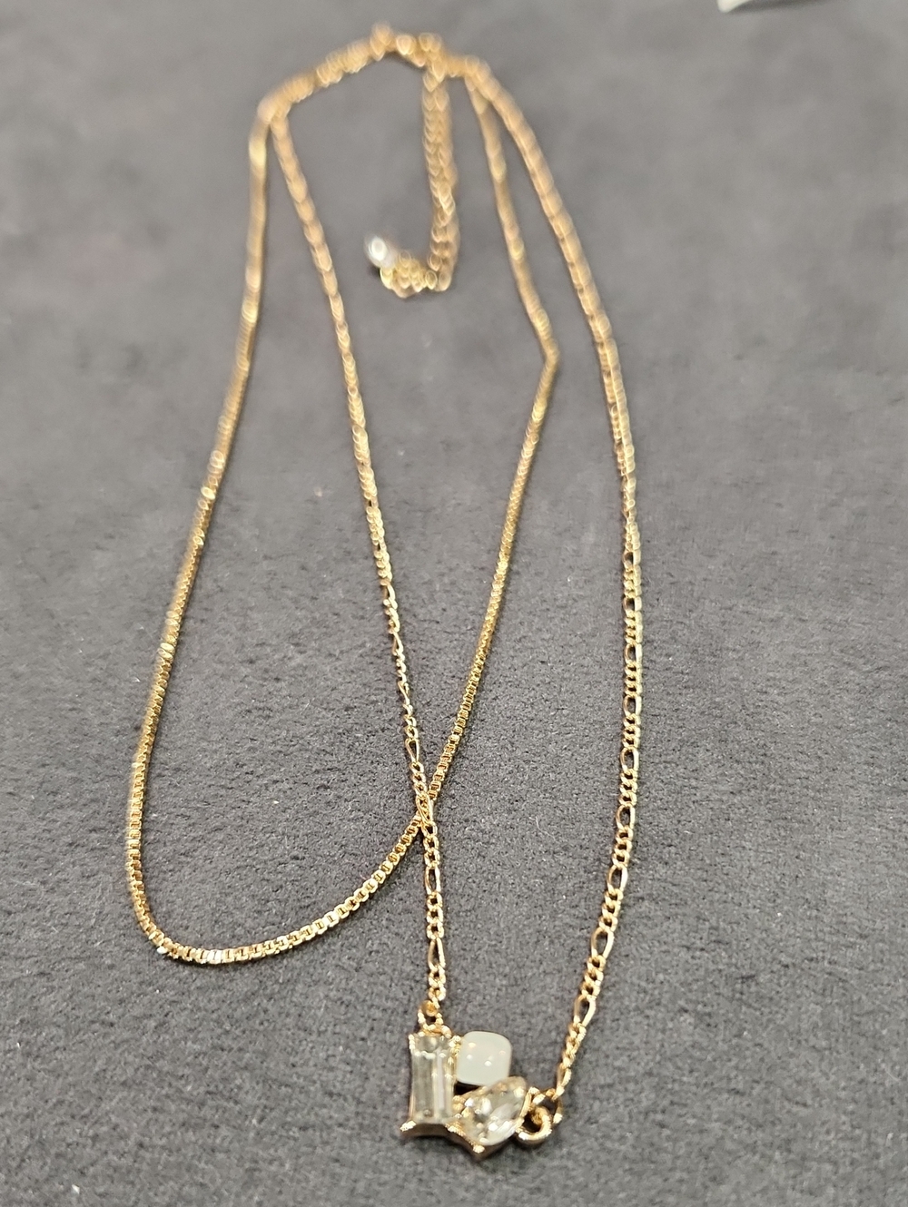 Gold-Tone Layered Necklace with Clear Crystal Pendant - Women's Jewelry